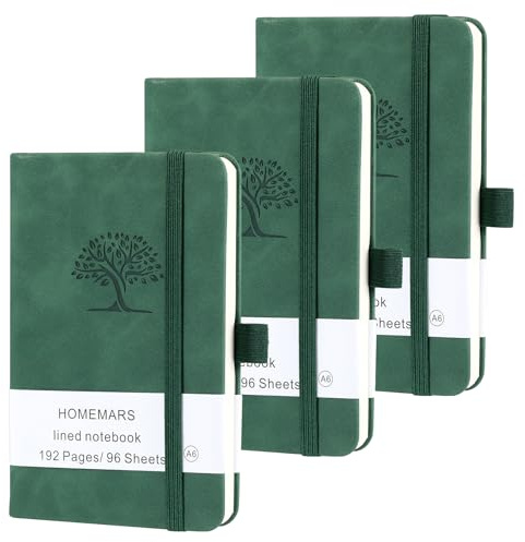 HOMEMARS Taccuino a6, Confezione da 3 Diario, Taccuino Tascabile, 14.4cm x 9.6cm Taccuino, Verde, 192 Pagine, Taccuino, Diario, Diario di Viaggio, Taccuino in Pelle, Disegno ad Albero in Rilievo
