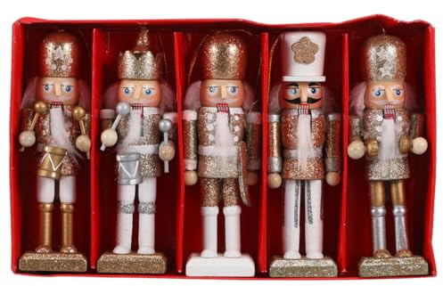 Abaodam 5Pcs Christmas Nutcracker Doll Pendant Wooden Nutcracker Soldier Ornaments Christmas Tree Pendant Party Decor