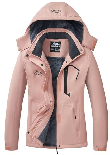 ELLSWOS Damen Wintermantel, wasserdicht, Skijacke, warme Schneejacken, winddicht, Windbreaker, mit Kapuze