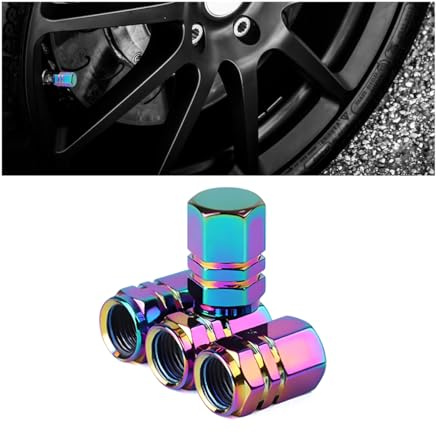 Osilly Car Tire Stem Valve Caps, 4 Pcs Aluminum Alloy Valve Stem Covers, Corrosion Resistant Leak-Proof Tire Cap Cover Accessories, Hexgon Style Wheel Air Valve Caps for SUV Car Bike (Multicolor)