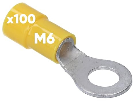 Kalitec 100x Ringkabelschuh 4-6mm² M6 Gelb - Teilisoliert Kupfer PVC | Quetschkabelschuh Set für Kabel & Litzen - Hochwertige Kabelverbinder für KFZ, HiFi & Elektroinstallation - Crimpverbinder