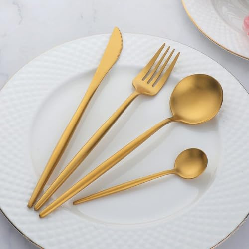 YDware 20 Stück Besteck Gold Matt Spülmaschinenfest, Besteck Set Gold Matt, Besteck Set Gold Service für 5 - Gold