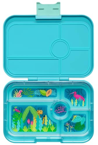 yumbox Tapas XL Brotdose, 5 Fächer Bento Box für Erwachsene und Jugendliche, unterteilte Brotdose, auslaufsichere separate Fächer (Antibes Blau (Pastell Dschungel Tablett)