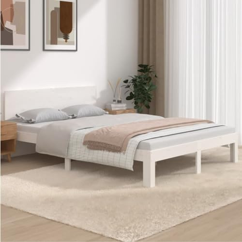 ZQQLVOO Bettgestell Familienbett Palettenbett Massivholzbett Weiß 150x200 cm 5FT King Size