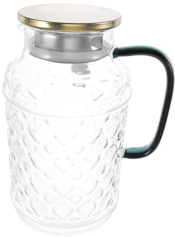IMIKEYA Pichet à Eau Froide en Verre 1,7 L avec Couvercle en Acier Inoxydable, Bec Anti-goutte, Grosse Capacité, Facile à Nettoyer Cuisine