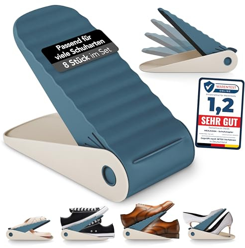 mea:hana Schuhstapler 8 Stk - Schuh-Organizer verstellbar -MODERN & ROBUST- für perfekte Schuh-Ordnung -PLATZSPAREND & HÖHENVERSTELLBAR- breite Auflagefläche 11cm - Muss für Ordnungsliebhaber (petrol)