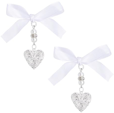 Hobbspring 2 Stück Brautstrauß mit Schleifenknoten Hochzeitsstrauß Foto Charm Brautstrauss Anhänger Herz Brautstrauß Foto Anhänger Für Brautparty Junggesellenabschied Hochzeit