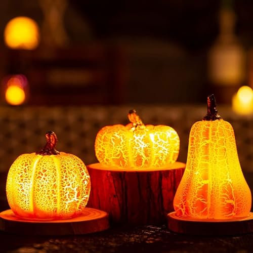 TATAFUN 3 Stück Herbst Deko Kürbis Laterne, Kürbis Halloween Deko, Kürbis Beleuchtet, Herbstdeko Tisch für Tischdeko, Kürbis Deko Outdoor, Herbstdeko Innen, für Home, Party, Halloween Party