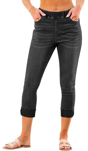 Roskiky - Leggins Capri de tiro alto para mujer, vaqueros skinny de tiro alto para mujer, jeggings de denim elástico, XL