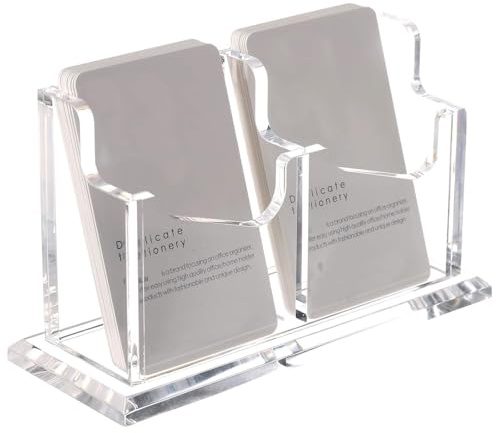 Tkxjry Expositor de Tarjetas de Visita Transparente con 2 Compartimentos, Tarjetero Acrílico Soporte, Transparente Organizador de Tarjetas, Tarjetas de visita transparente para exposición
