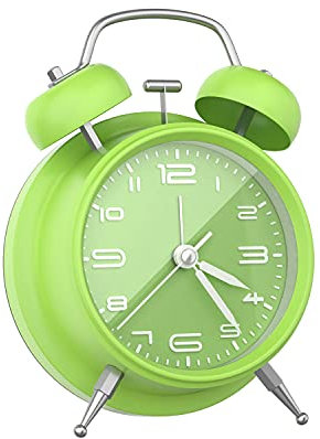 Yumyolk Réveil Analogique Silencieux Petite, Réveil de Voyage de Table sans Tic-Tac, Double Cloche à Piles, pour décoration de Chambre Vert