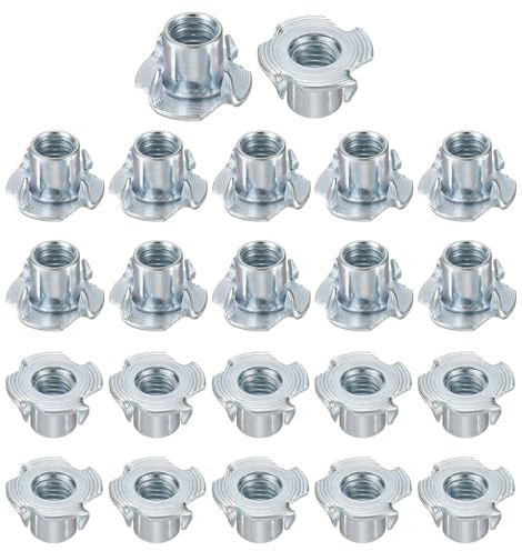 Kvartsman M10 x 14 mm T-nötter 4-uddig temutter 0,96 tum x 0,55 tum fullgängade kolstålinsatser för trä, klätterhandtag, skåp, möbler, 100 stycken