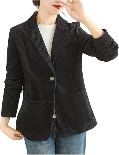 Suncadmious Giacca Casual a Maniche Lunghe in Velluto a Coste da Donna Primaverile Elegante Casual da Ufficio Corta in Velluto a Coste con Bottoni e Tasche