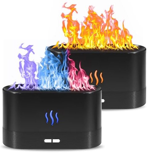 2 Pack Essential Oil Diffuser,Colorful Flame Air Aroma Diffuser Humidifier,Upgraded 7 Flame Colors Noiseless Essential Oil Diffuser for Home,Office,Yoga with Auto-Off Protection(180mL,Black)