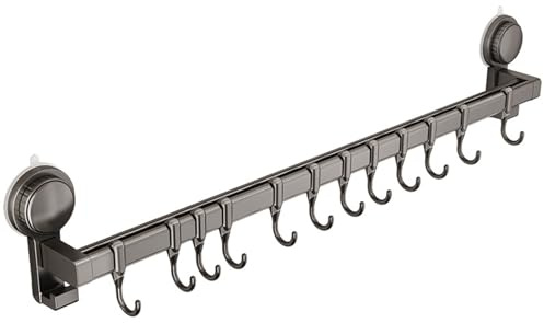 Cammeciso KüChenleiste Mit Haken,Hakenleiste KüChe Ohne Bohren,Wandmontierter KüChenutensilienhalter,Abnehmbare,Mit Saugnapf,Eleganz,FüR KüChenutensilien,Kochgeschirr,Messerhalter