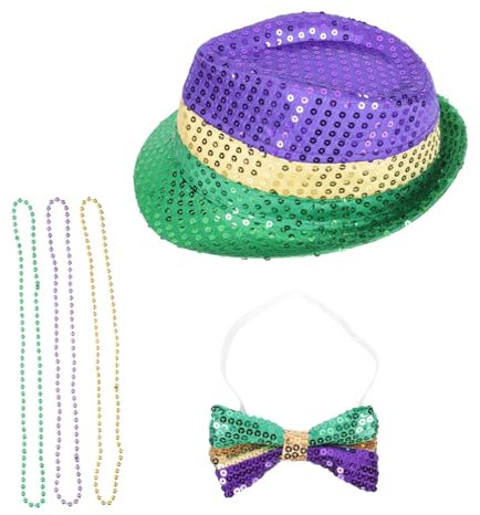 BESPORTBLE Mardi Gras Kostümset Pailletten Hut Fliege Halskette Elegante Partydekoration Für Mardi Gras Festival Leicht Robust Für Feiern Fotoshootings
