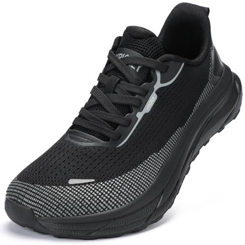 Kricely Laufschuhe Herren Breite Zehenbox Traillaufschuhe Straßenlaufschuhe Trekkingschuhe Sneaker Leicht Sportschuhe Outdoor Schuhe Bequeme Fitnessschuhe（New Schwarz 46）