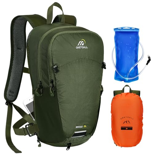 ONETOALL Zaino da Ciclismo 15L con Coprizaino & Sacca Idrica, Zaino Mtb Traspirante per Uomo e Donna, Zaini Hiking Antifurto per Viaggio, Zaino Sci Piccolo, Zaino Trekking per Escursione Breve