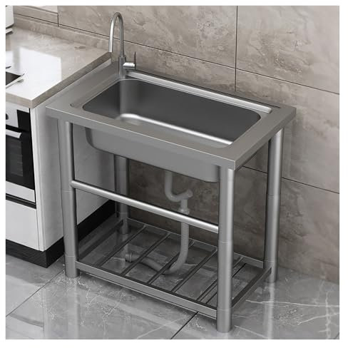 Lavandino In Acciaio Inox, Lavabo Commerciale Con Rubinetto, Lavatoio Da Esterno Autoportante Per Bar Garage Ristorante Lavanderia(50 * 37cm/19.7 * 14.6in)