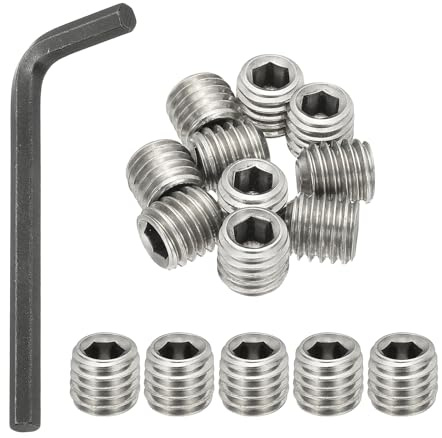 PATIKIL 1/2-13x1/2 Internal Hex Socket Set Grub Screws, 10 Pcs 304 Stainless Steel Cup Point Set Screw with Hex Key Wrench for Door Handles Bathroom Fixtures