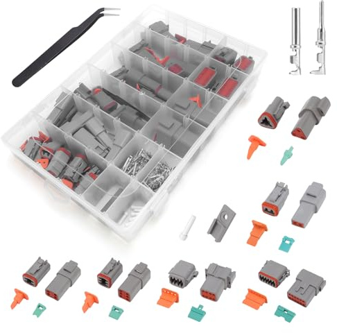 WODHMIEY 265PCS DT Connector Kit Water-Resistant Automotive Wiring Set with 2 3 4 6 8 12 Pin Plugs Male Female Housing Terminal Block Crimp Tool for 16-22 AWG Cable for Car Truck Motorcycle Boat