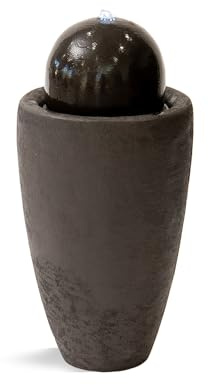 XBrand 25.98 H Black Round Stone Indoor/Outdoor Modern Sphere Water Fountain with LED Lights – Ball Bubbling Fountain Décor for Garden, Patio, or Tabletop