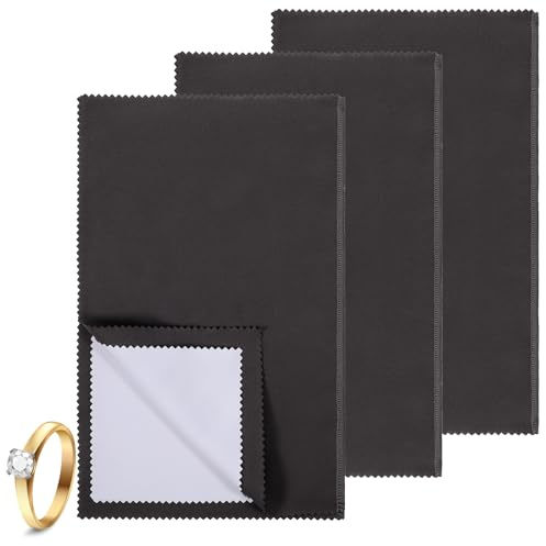 Prasacco Lot de 3 chiffons de nettoyage pour bijoux - 30 x 25 cm - Réutilisables - Pour argent, or, platine, acier, dorure, argent, alliage
