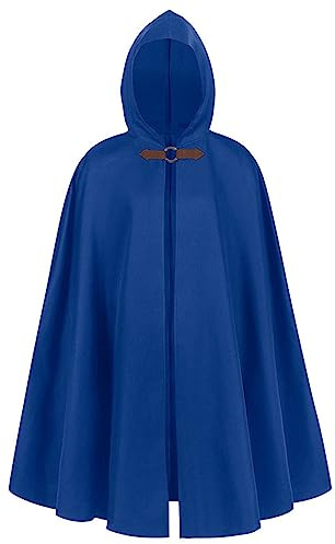 2025 Capa con capucha de Halloween para hombre, bufanda medieval, túnica, disfraz de hombre, abrigo de invierno para hombre (azul, talla única)