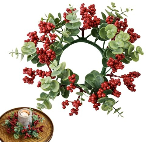 Corona de Adviento con forma de vela cristiana, bayas rojas, decoración navideña para aula, dormitorio, oficina, salón, dormitorio, casa de vacaciones