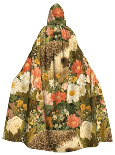 YYHHAOFA Un hérisson dans un parterre de fleurs motif Halloween adulte cape à capuche vêtements homme et femme manteau manteau jeu de rôle