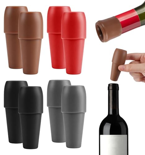 8 Pièces Bouchons de Vin Colorées, 4 Couleurs Bouchons à Vin Réutilisables en Silicone Élastique, Boisson Scelleur de Bouteilles Remplacement Par Grip Top pour Bouteille De Vin, Bière, Champagne