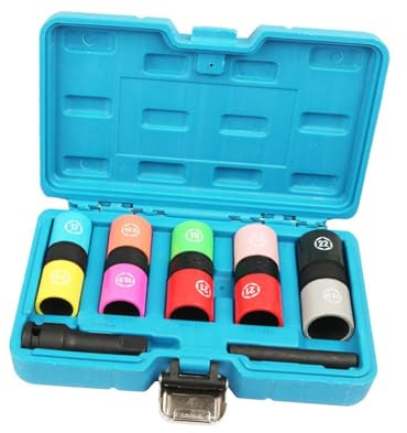 LIXSAZSE Wheel Protector Socket Set with Protective Sleeve Safely Remove Expanded Nuts Aluminum Wheels Rusty Nuts 1 2 Inch Drive Wheel Impact Flip Hex Socket Set