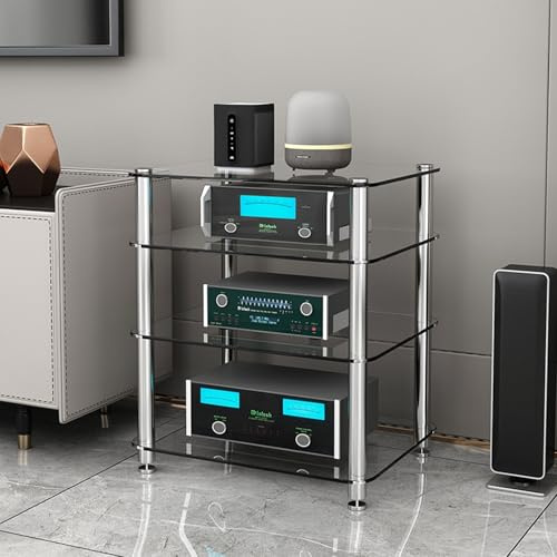 SEIFE Supporto multimediale AV in vetro temperato a 4 livelli, mobile audio-video, mobile stereo, per console giradischi, per Home Theater(Clear,4-layer)