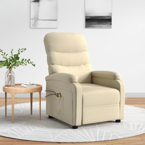 Frdhee Sillón balancín, sillón de masaje eléctrico, color crema, sillón relax para salón y dormitorio