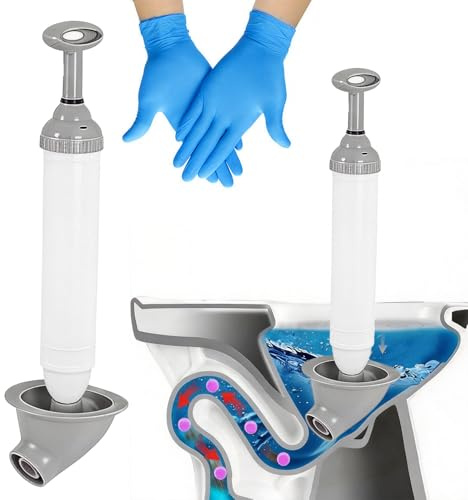 ZhouWei Desatascador WC Inodoro con Guantes Nitrilo Aire Comprimido Bomba | Profesional Desatascador Fregadero Tuberias Presion Toilet Plunger Desatascadorde Tuberíascon Comprimido Desatascos, Blanco