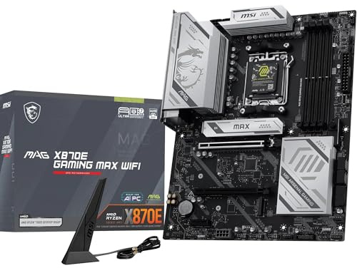 MSI MAG X870E Gaming MAX WiFi Mainboard, ATX - Unterstützt AMD Ryzen 9000/8000 / 7000 Prozessoren, AM5 - DDR5 Memory Boost (bis zu 8200+ MT/s OC), PCIe 5.0 x16, M.2 Gen5, Wi-Fi 7, 5G LAN
