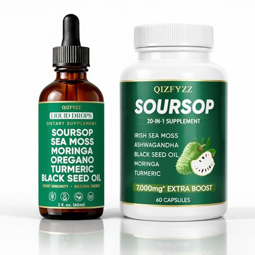 QIZFYZZ Soursop Bitters Liquid Drops + Seaweed Super Dual-Effect Set with Sea Moss, Moringa, Turmeric & Black Seed Oil –for Digestive Balance, Daily Wellness & Vitality Support (1set)