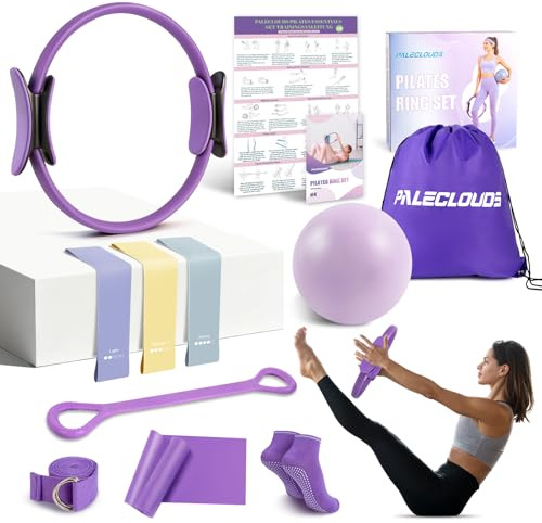 Pilates Equipment, Women Home pilates Kit with Pilates Ring and Ball Set | Bands and Training Poster & Portable Bag Yoga Set, Pilates Starter Kit for Women Strength and Full Body Toning