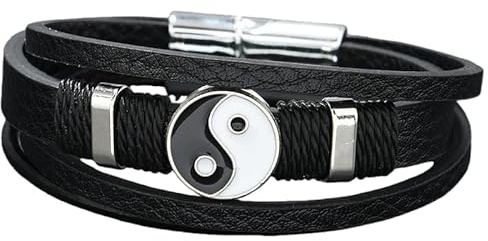 HUIANGLIYG Yin-Yang-Lederarmband Für Herren, Tai-Chi-Anhänger, Lederarmband Mit Magnetverschluss, Mehrlagiges Geflochtenes Wickelarmband, Spiritueller Schmuck Für Freunde Und Paare