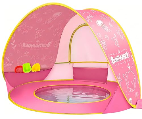 Herenear Tienda Playa Bebé Pop Up, Tienda Refugio Infantil con Mini Piscina, Plegable Portátil Protección UV para Playa, Pícnic y Jardín (Rosa)