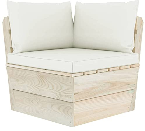 Makastle Garten-Paletten-Ecksofa mit Cremeweiß Kissen, Terassenmöbel, Outdoor Gartensofa für Terrasse, Innenhof, Balkon, 60x60x65 cm Imprägniertes Fichtenholz
