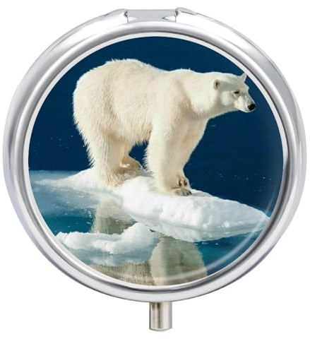 Polar Bear – Pilulier rond portable à 3 compartiments, exquis en métal avec fermeture à pression, boîte de rangement pour tablette, sac à main, poche, voyage et utilisation quotidienne