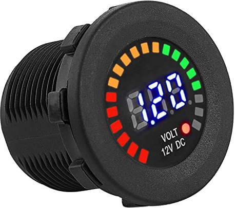 BTOSEP Voltmetro con display digitale a LED, misuratore di tensione impermeabile per moto, auto, 12 V, voltmetro portatile con allarme lampeggiante per una maggiore sicurezza in qualsiasi condizione