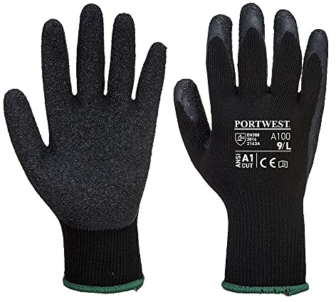 Portwest A100 - Guanti antiscivolo in lattice, taglia XL, colore: Nero