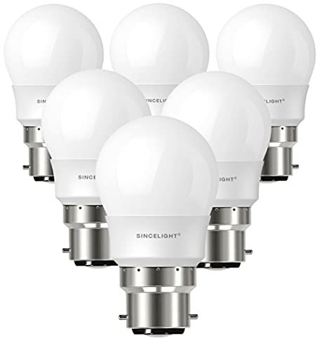 SINCELIGHT LED-Glühbirnein mit B22-Sockel, 5-Watt P45 A45 Miniglühbirne, Golfballform, Satte und Echte Farbe RA≈92, Warmweiß 2700K, 450 Lumen, 50W Äquivalent, BC Bajonettsockel, 6er-Pack