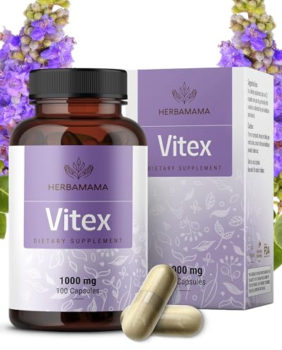 HERBAMAMA Vitex Berry Capsules – Natural Menopause Supplements* for Women – 1000mg Vitex Chasteberry Fruit per Serving for Menopause Support* – Vegan, Non-GMO – 50-Day Supply
