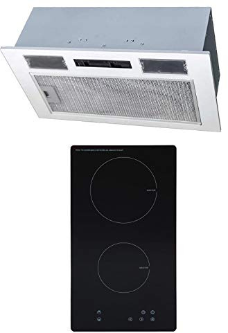 SIA 30cm Black Domino 2 Zone Electric Induction Hob And 52cm Canopy Cooker Hood