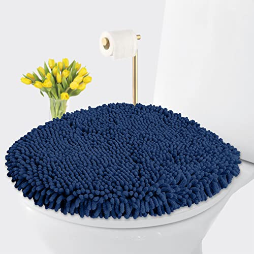 LuxUrux Toilet Lid Cover, Extra-Soft Plush Seat Cloud Washable Shaggy Microfiber Standard Toilet Lid Covers for Bathroom Machine Wash & Dry (Toilet Lid Cover, Blue)