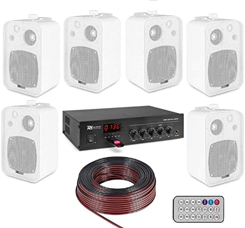 IMPIANTO AUDIO ATTIVO FILODIFFUSIONE LINEA 100V amplificatore BLUETOOTH + 6 altoparlanti parete muro + 100 mt. cavo