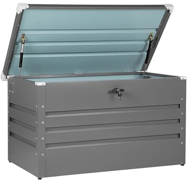 Beliani Große Metall-Gartentruhe 400 l grau Kissenbox Auflagenbox für die Terrasse wasserdicht Aufbewahrungsbox Gartenbox Cebrosa